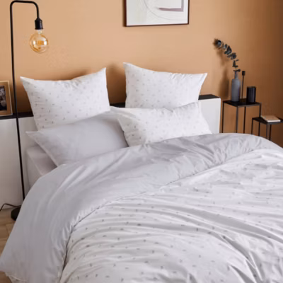 Parure de lit 140×200 cm 65×65 cm percale de coton ALEX gris Nuage 2 pièces