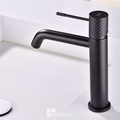 Mitigeur de Lavabo Anti-Calcaire Bec Bas Noir Mat IMEX GENOVA BDG053-1NG