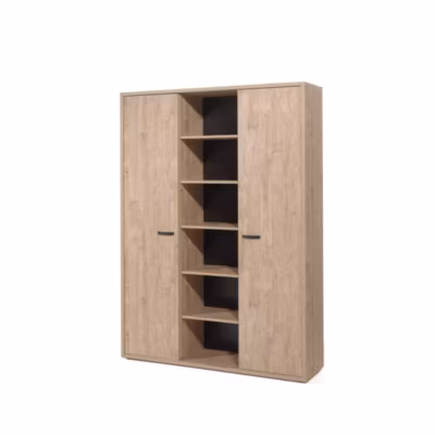 Meuble haut de rangement pour bureau 2 portes et étagères coloris chene doré collection DEPE