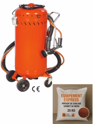 Combiné Sableuse Aérogommeuse Aspirateur mobile 106L + Sac 25kg Abrasif Garnet 80A+