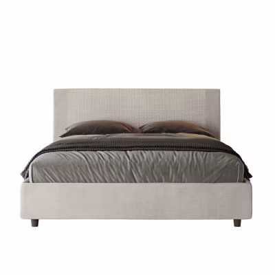Lit coffre rembourré 160×190 tissu Labirinto 01 blanc Rosal
