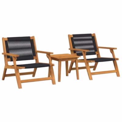 Chaises de jardin avec table 3 pcs Noir Bois d&rsquo;Acacia Massif vidaXL