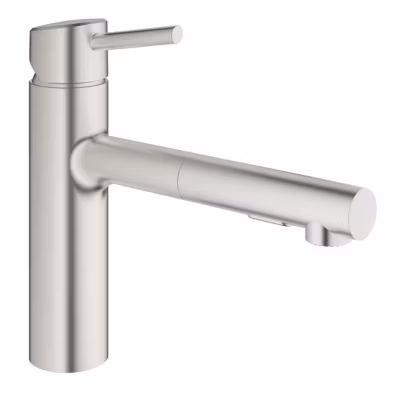 Mitigeur monocommande évier cuisine avec douchette extractible, finition Supersteel GROHE