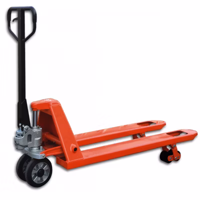 Transpalette roues directrices caoutchouc, boggies polyuréthane – Haute résistance – Fourches 1150x540mm – Charge max 2500kg –