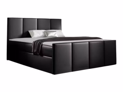Lit continental Baltimore 154, Double, Noir, Faux cuir, Disponible