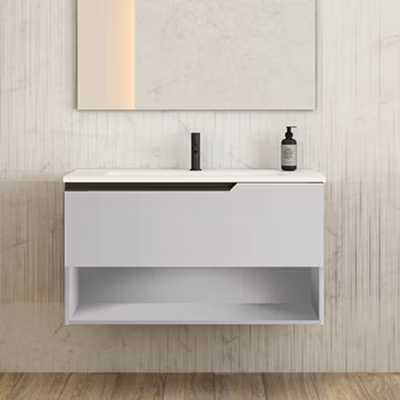 Ensemble meuble ELEVEN + vasque céramique FLAT 100cm Gris