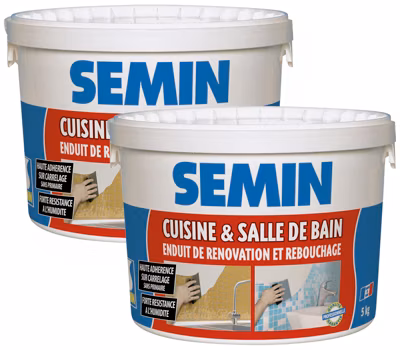 Lot de 2 Enduits de Rebouchage Cuisine et Salle de Bains Semin, Seau de 5 kg