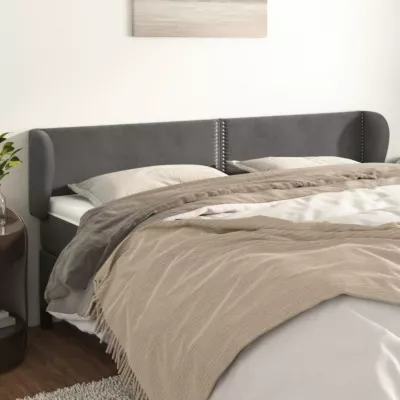 vidaXL Tête de lit avec oreilles Gris foncé 203x23x78-88 cm Velours3117071