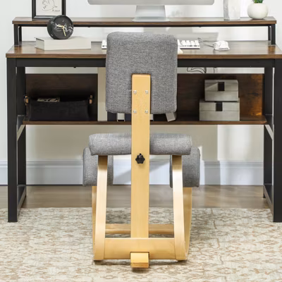 Chaise Ergonomique à Genoux pour Bureau, Tabouret de Posture Sans Dossier en Tissu Confortable – Gris, 84x51x93 cm
