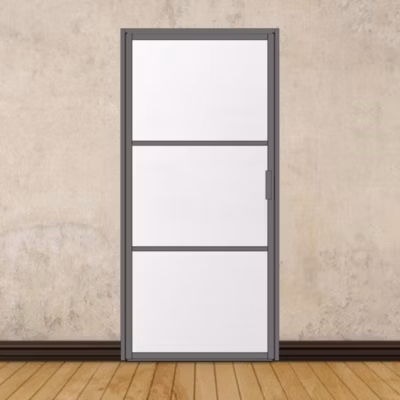 Porte battante gris anthracite H 2040 x L 930 mm – 3 verres opales horizontaux