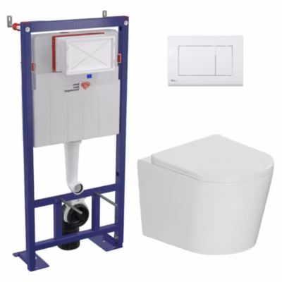 Pack WC bâti-support autoportant + WC suspendu sans bride + abattant SoftClose + plaque blanche (SMRTCETOR270)