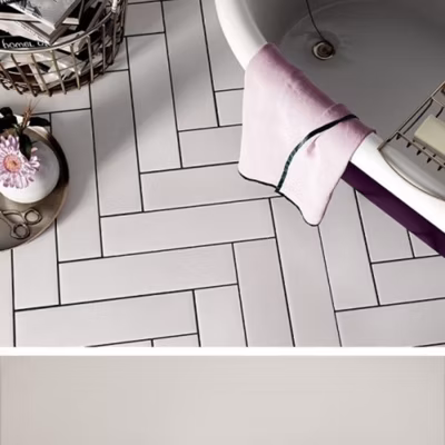 Carrelage sol / mur pose baton rompu chevron uni blanc mate 9,2×36,8 cm STROMBOLI WHITE PLUME