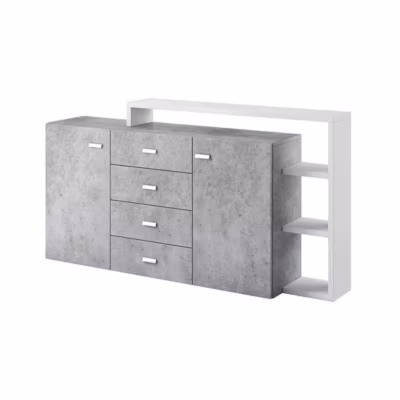 Buffet avec étagère intégrée collection BERGAME 180cm. Coloris Gris et blanc. Style design