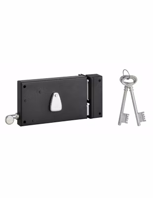 Serrure horizontale en applique 4 gorges à tirage pour porte d&rsquo;entrée, droite, axe 70mm, 140x82mm, noir, 2 clés – THIRARD