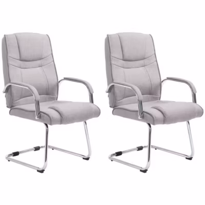 Chaises Cantilever Attila en Tissu – Lot de 2 – Gris – Piètement Luge en Métal chromé