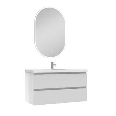 Ensemble meubles Salle de Bain 100cm vasque + miroir lumineux Blanc