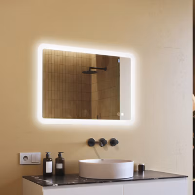 Miroir avec LED Illumination Salle de Bain – ARTFORMA – Forme arrondie – 100x70cm – LED Dual + interrupteur tactile + anti-buée
