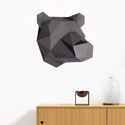 Sticker 3D origami ours noir de profil 90 x 90 cm