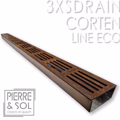 Caniveau Inox Hauteur 3,5 cm – 3XSDRAIN EASY Grille acier corten – LINE ECO –       Caniveau de 50 cm