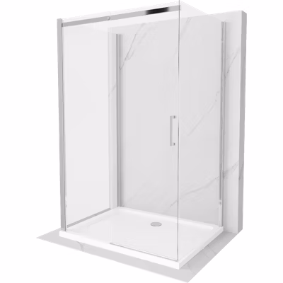Mexen Omega-3S cabine de douche à 3 parois, coulissante 140×90 cm, transparente, chromée + receveur de douche plat