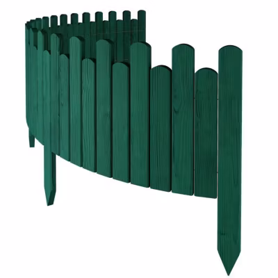 Bordure de Jardin en Bois Clôture d&rsquo;Extérieur 200 cm x 30 cm Verte Barrières de Jardin Piquets d&rsquo;ancrage Bordure de Gazon