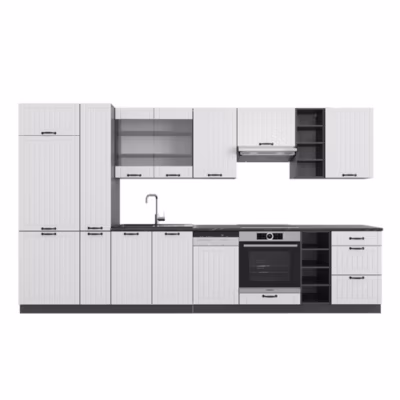 Vicco Cuisine Blanc cottage/anthracite 355cm avec armoire haute, sans PT