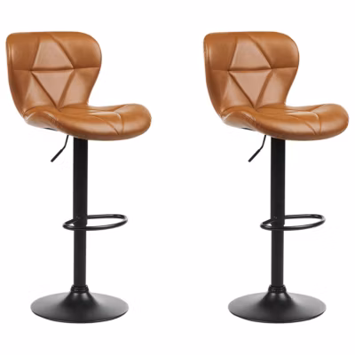 Lot de 2 chaises de bar VALETTA Cuir PU Marron doré
