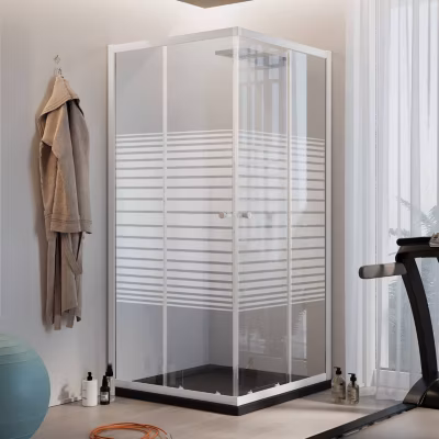 Cabine de Douche Blanche Carré 80×80 CM H185 Verre Sérigraphié mod. Blanc