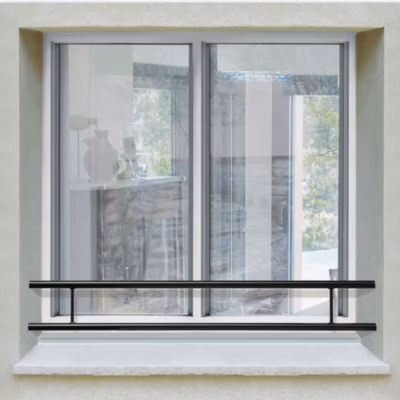 Barre d appui 2 lisses pour fenêtre 90 cm cote tableau , acier rond d40 mm , prépeinte noir , fixation par scellement
