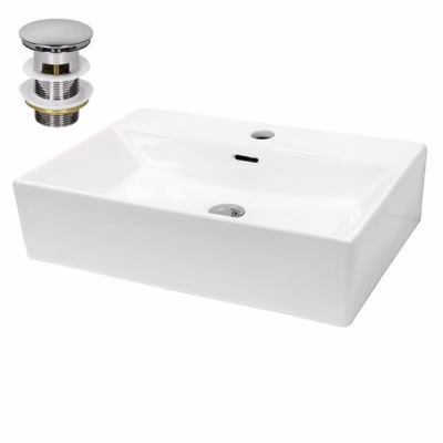Lavabo en céramique blanc avec garniture de vidage vasque à poser 605 x 365 mm