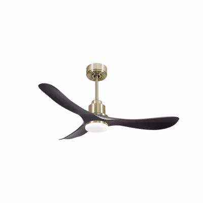 Tenerife de KlassFan-Super destratificateur et ventilateur DC 132 cm  Laiton pales graphite  Lumière dimmable 25 à 35 m²