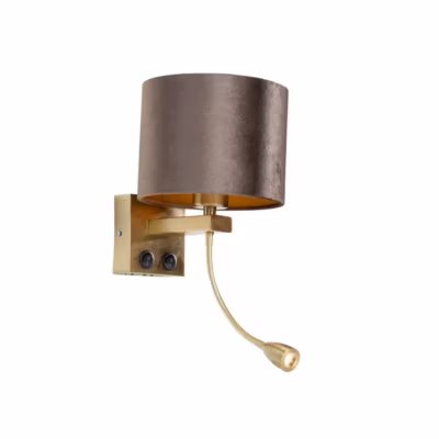 Applique murale bronze avec abat-jour en velours marron 18 cm – Brescia
