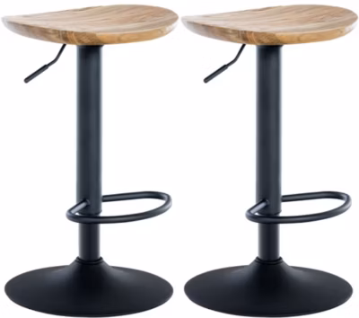 Lot De 2 Tabourets De Bar Skelde Avec Assise En Bois, Style,ndustriel, Pied En Métal, Réglable Et Pivotant Nature