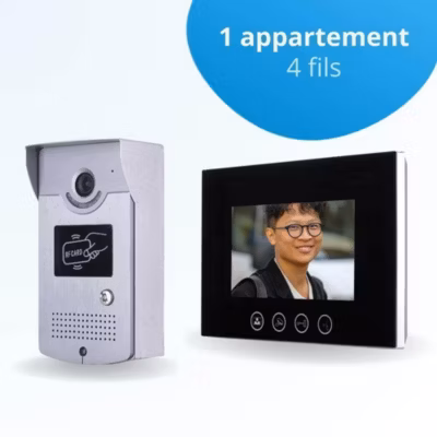 Portier interphone vidéo cards 4 fils – 1 écran noir 7&Prime; – avec mémoire photos – avec lecteur de badge