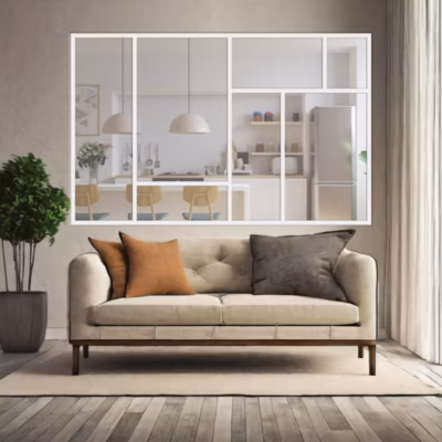 Verrière ArtDéco 7 – L x H : 190 x 125 cm – Laqué blanc 9003 granité – vitrages inclus