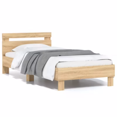 Lit simple, Lit adulte, Cadre de lit sans matelas avec tête de lit 90×200 cm