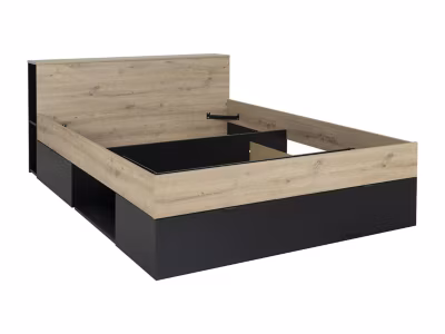 Lit 140 x 190 cm – 3 tiroirs et 6 niches – Naturel et noir – CIKETO