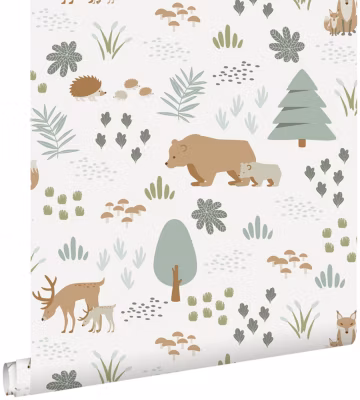 ESTAhome papier peint forêt avec des animaux de la forêt blanc – 53 cm x 10.05 m – 139247