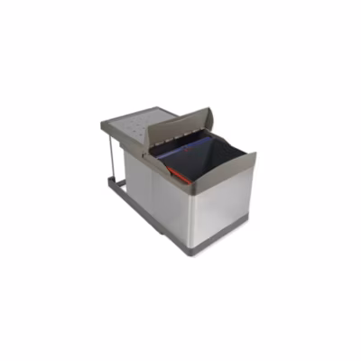 Emuca Bac de tri sélectif à fixation inférieure et extraction automatique dans module de cuisine 2x16litres, Plastique et acier