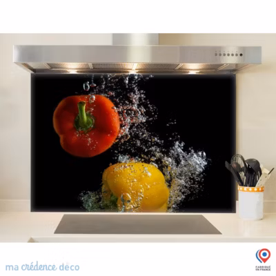 Crédence cuisine fond de hotte Bain de poivrons – Alu composite – L 70 cm x H 60 cm – MaCrédenceDéco
