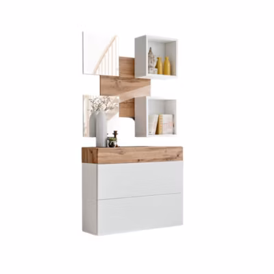 Meuble dentrée – TORTH 5 – Coloris chene et blanc
