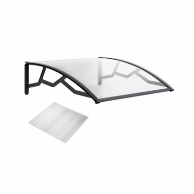 Auvent de Porte d&rsquo;Entrée 100 x 120 cm Transparente – Polycarbonate Alvéolé Marquise Extérieure Bras Polypropylène Art Plast