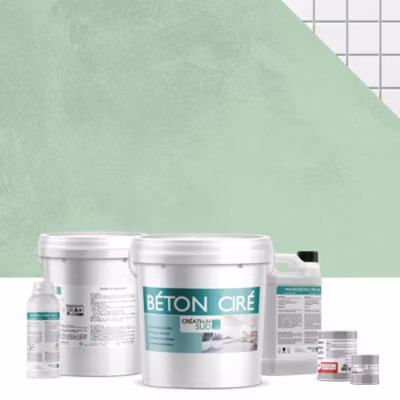 Béton ciré sur carrelage (sols et murs) – Kit complet 5m² (2 couches) – Finition : Mat – Teinte : Givré