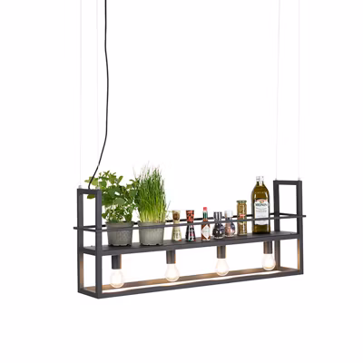 Suspension noire avec étagère 4 lumières – Cage Rack