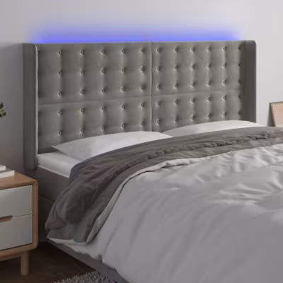 vidaXL Tête de Lit à LED Meuble de Chambre à Coucher Accessoire de Lit Double Tête de Cadre de Lit Intérieur Gris Clair 3124548