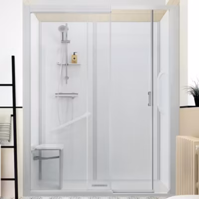 Cabine de douche Kinedo Kinemagic Design 140×70 niche haute coulissante verre transparent avec mitigeur