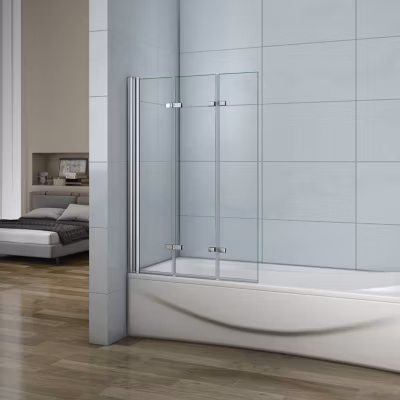 Pare-baignoire pliant 3 panneaux L.130 x H.140cm – Verre trempé 6 mm anticalcaire – Sécurité, confort et gain de place
