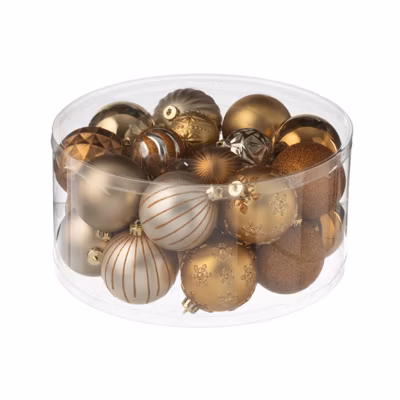 Boite de 30 boules de Noël en plastique marron D4 et 8 cm