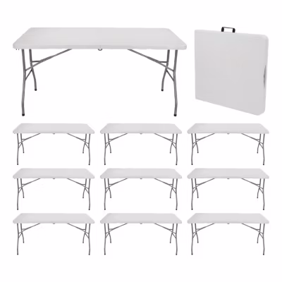 Pack 10 Tables Pliantes de Camping Blanches 122x74cm Thinia Home