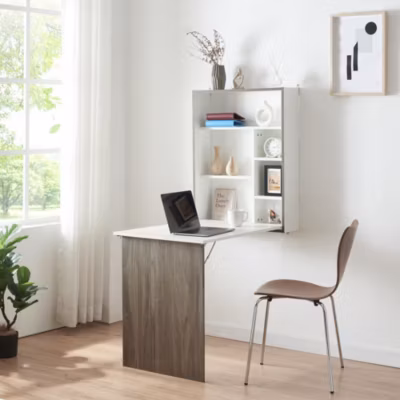 Bureau mural pliant Greve 72 x 77 x 59 cm blanc effet bois en.casa